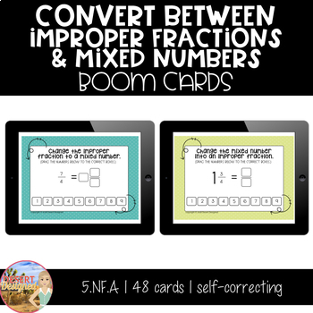 Preview of Convert Between Improper Fractions and Mixed Numbers Boom Cards Bundle