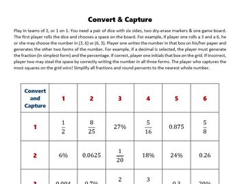 Preview of Convert & Capture- Fractions to Decimals to Percents Game