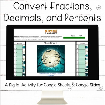 Preview of Convert - Change - Fractions, Decimals, and Percents Digital Halloween Activity