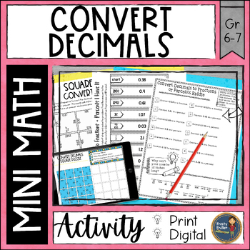 Preview of Convert Decimals Math Activities Puzzles and Riddle - No Prep - Print & Digital