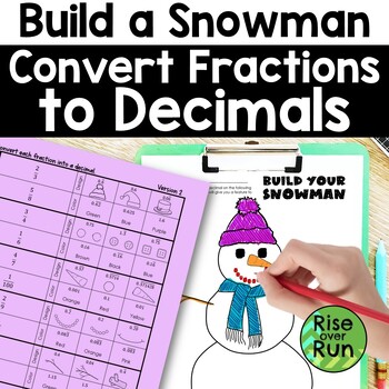 Preview of Convert Fractions to Decimals Winter Math Activity