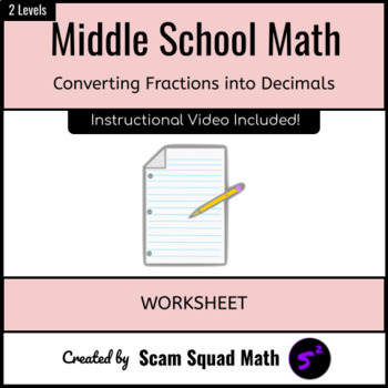 Preview of Convert Fractions into Decimals Leveled Worksheets | Terminating and Repeating
