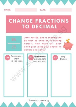 Preview of 3rd-6th Grade: Convert Fractions to Decimal (Singapore Math) Free