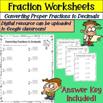 free convert fractions to decimals worksheets print and digital