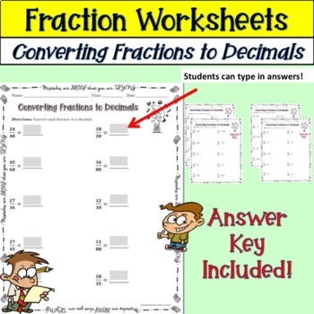 free convert fractions to decimals worksheets print and digital