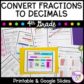 Preview of Convert Fractions to Decimals - 4th Grade Math - Print & Digital - 4.NF.C.6