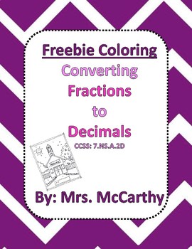 Preview of Convert Fractions to Decimals Coloring Page