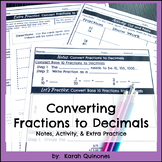 Convert Fractions to Decimals Notes Activity Homework