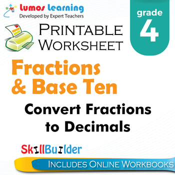 convert fractions to decimals printable worksheet grade 4 by lumos learning