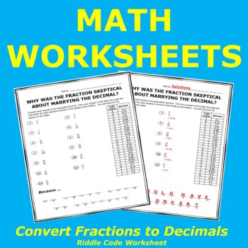 Preview of Convert Fractions to Decimals Riddle Code Worksheet