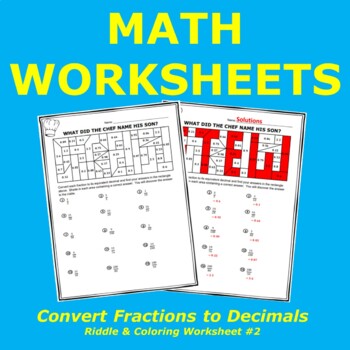 Preview of Convert Fractions to Decimals Riddle & Coloring Worksheet #2