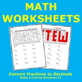 Convert Fractions to Decimals Riddle & Coloring Worksheet #2