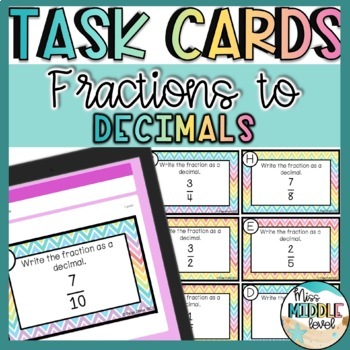 Preview of Convert Fractions to Decimals Task Cards Digital and Print
