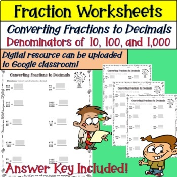 Preview of Convert Fractions to Decimals Worksheets - PRINT and DIGITAL