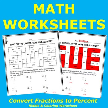 Preview of Convert Fractions to Percent Riddle & Coloring Worksheet