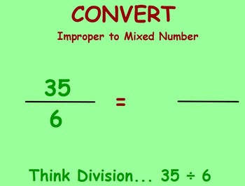 Preview of Convert Improper Fractions to Mixed Numbers, Flipchart
