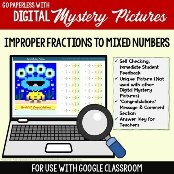 Preview of Convert Improper Fractions to Mixed Numbers Google Classroom Activity Pixel Art