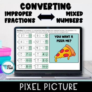 Preview of Convert Improper Fractions to Mixed Numbers Pixel Art Activity | Google 