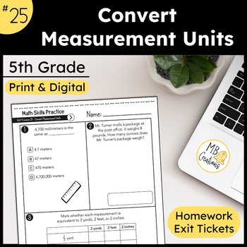 Preview of Converting Measurement Units Worksheet L25 5th Grade iReady Math Exit Tickets