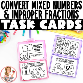 Preview of Convert Mixed Numbers and Improper Fractions Printable Task Cards | 4.NF.B.4a