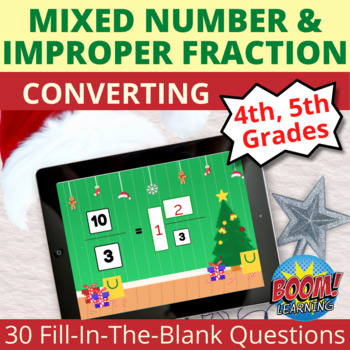 Preview of Convert Mixed Numbers to Improper Fractions BOOM CARDS