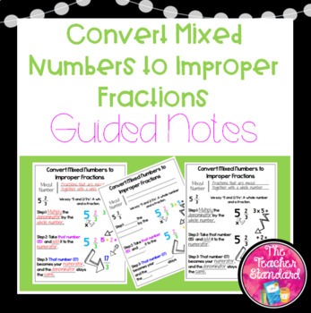 Preview of Convert Mixed Numbers to Improper Fractions Guided Notes