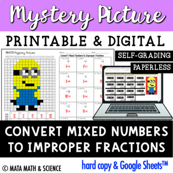 Preview of Convert Mixed Numbers to Improper Fractions: Math Mystery Picture
