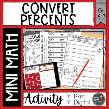 Preview of Convert Percents Math Activities Puzzles and Riddle - No Prep - Print & Digital