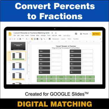 Preview of Convert Percents to Fractions - Google Slides - Distance Learning - Matching