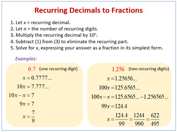 Preview of Convert Repeating Decimals to Fractions by Systems of Equations GOOGLE Slides