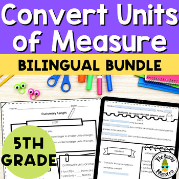 Preview of Convert Units of Measure Math Guides Notes 5th Grade Spanish Bilingual Bundle