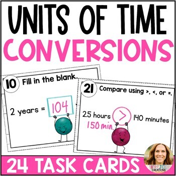 Preview of Convert Units of Time Task Cards - 4th Grade Math Center - 4.MD.A.1