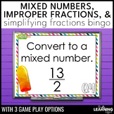 Mixed Numbers Improper Fractions Simplifying Bingo Game | 