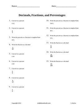 Convert between Fractions, Decimals, and Percents by Sarah Kerins