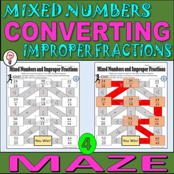 Preview of Convert between Mixed Numbers and Improper Fractions - MAZE Worksheets (3)