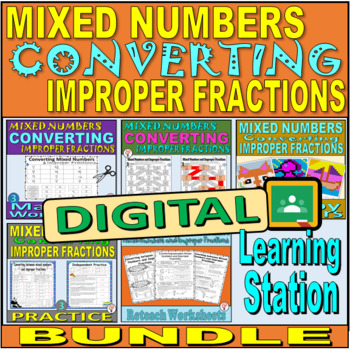 Preview of Convert between improper fractions and mixed numbers - DIGITAL BUNDLE