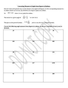 Radians And Degrees Worksheet - Promotiontablecovers