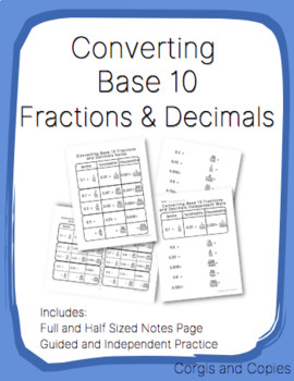 Preview of Converting Base 10 Fractions and Decimals