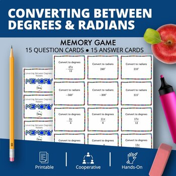 Preview of Converting Between Degrees and Radians Math Memory Game