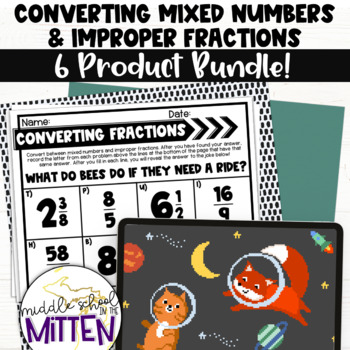 Preview of Converting Improper Fractions & Mixed Numbers Print & Digital Activity Bundle