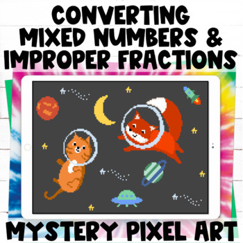 Preview of Converting Between Mixed Numbers & Improper Fractions Digital Pixel Art Activity