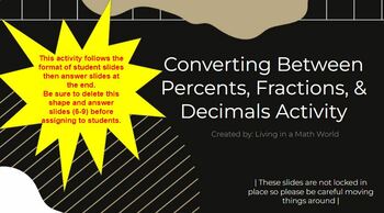 Preview of Converting Between Percents, Fractions, & Decimals Activity