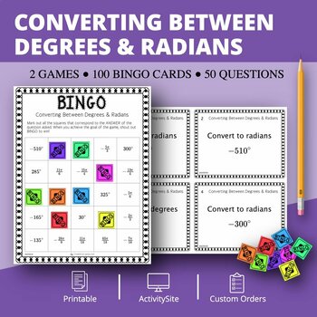 Preview of Converting Between Radians and Degrees Math Bingo Review Game