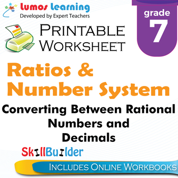 Preview of Converting Between Rational Numbers and Decimals Printable Worksheet, Grade 7