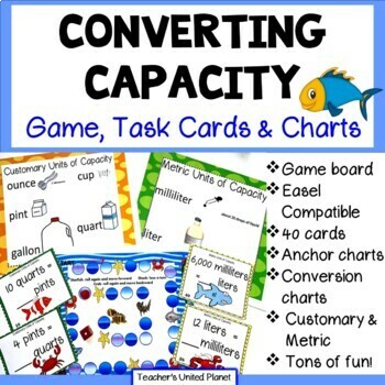 Preview of Converting Capacity - Game/Task Cards, Charts + Easel
