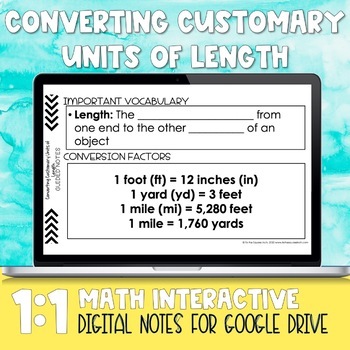 Preview of Converting Customary Units of Length Digital Notes