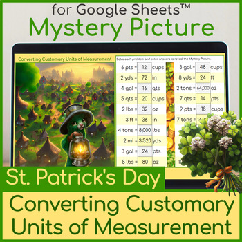 Preview of Converting Customary Units of Measurement Mystery Picture St Patrick's Day Mouse