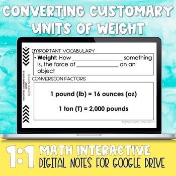 Preview of Converting Customary Units of Weight Digital Notes