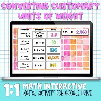Preview of Converting Customary Units of Weight Digital Practice Activity