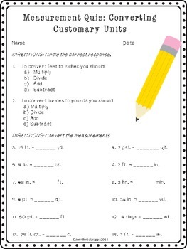 converting customary units quiz by fifth grade love tpt